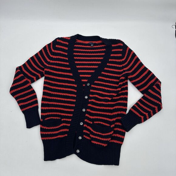 Tommy Hilfiger Womens Nordic Cable Knit Cardigan Size L/G Orange/ Navy - Picture 2 of 10